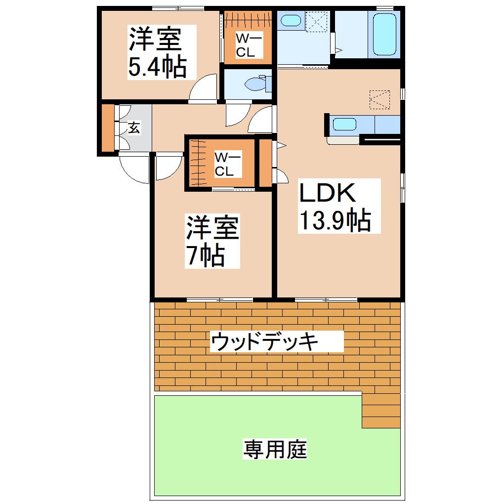 アヴニール山鳥C(2LDK/1階)の間取り写真