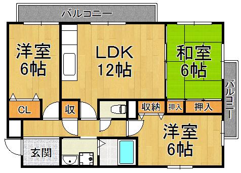 ペイサージュ宝塚(3LDK/3階)の間取り写真