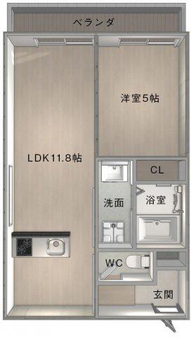 ピーススクエア小松島(1LDK/3階)の間取り写真