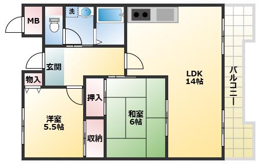 ニューロータスライフ(2LDK/7階)の間取り写真