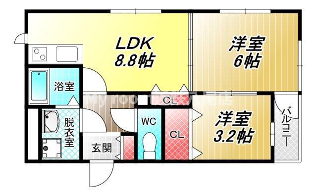 アーク東久宝寺(2LDK/3階)の間取り写真