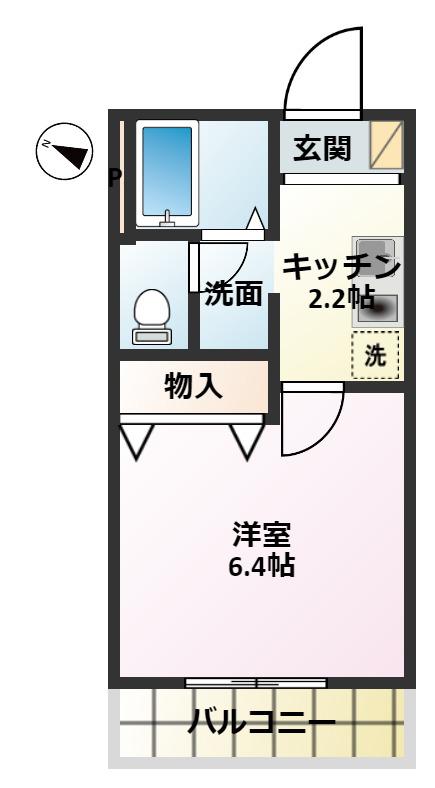 ドミールアッシュ(1K/1階)の間取り写真