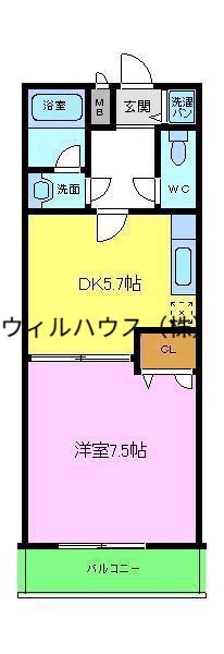 ラパス高倉台Ⅱ番館(1DK/2階)の間取り写真
