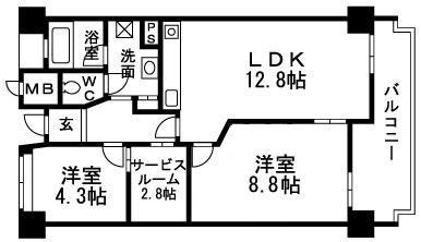 ロワールマンションアール板付弐番館(2SLDK/4階)の間取り写真