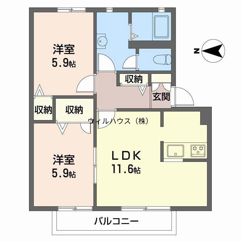鍵田ハイツ(2LDK/2階)の間取り写真