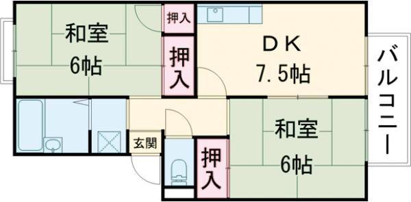 プレジールK(2DK/2階)の間取り写真