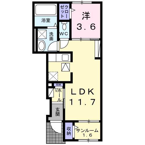 GLORIA(1LDK/1階)の間取り写真