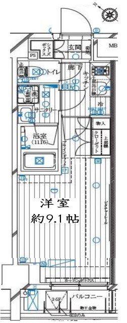 レガリス月島ベイサイドコート(1K/4階)の間取り写真