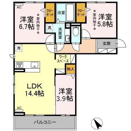ルミエール B(3LDK/3階)の間取り写真