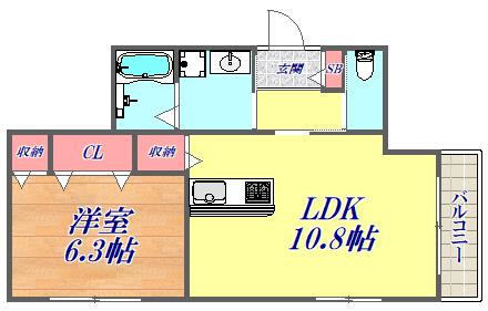 リリーコート(1LDK/2階)の間取り写真