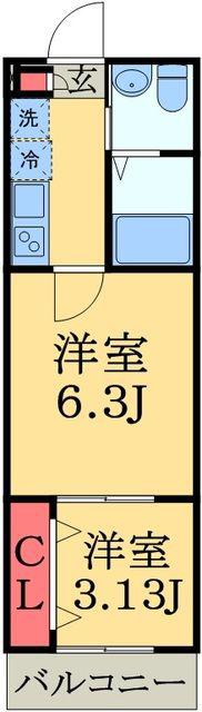 フィオーレ勝田台(2K/2階)の間取り写真