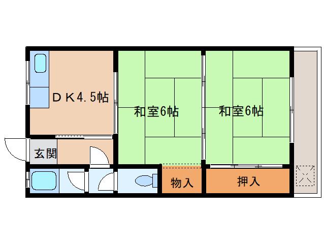 往西アパート(2DK/1階)の間取り写真