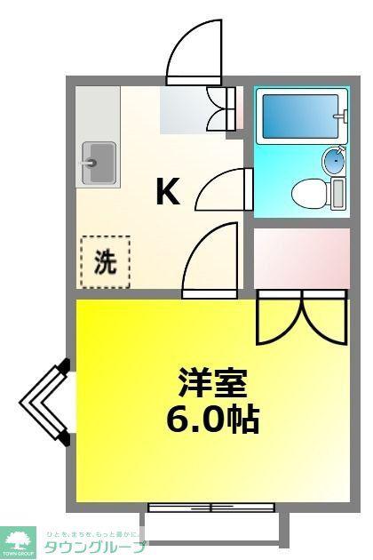 オックスフォードタウンD(1K/1階)の間取り写真