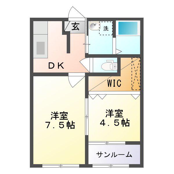 ユニヴェール B棟(2DK/2階)の間取り写真