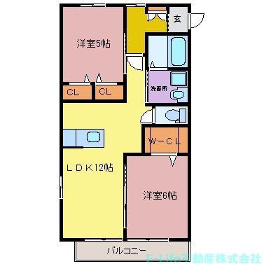 ウィズハイム山鹿A(2DK/1階)の間取り写真