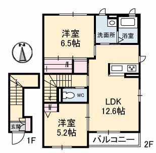 セントアイランドD棟(2LDK/2階)の間取り写真