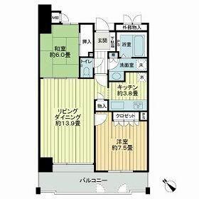 サーパスシティ新屋敷一番館(2LDK/2階)の間取り写真