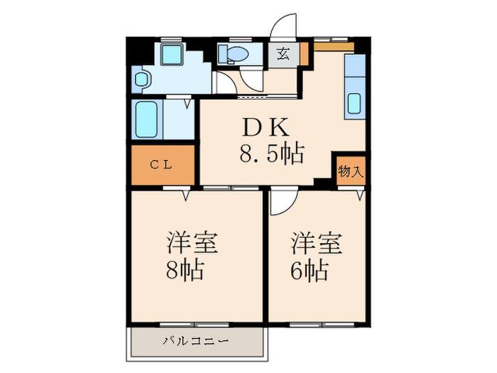 グレースヴィラ白銀(2DK/4階)の間取り写真