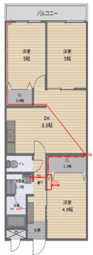 シック宝町(3DK/5階)の間取り写真