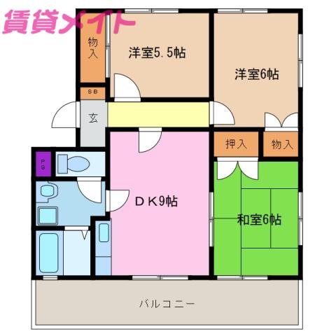 シャトル ムツミ(3DK/2階)の間取り写真