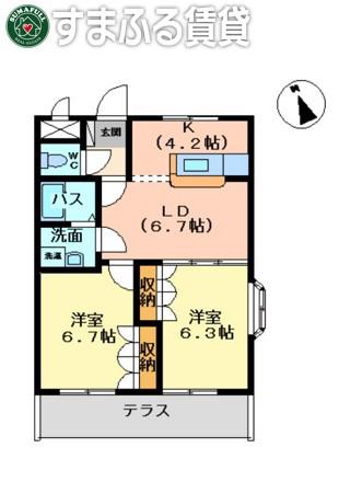 グランチェスタ A棟(2LDK/1階)の間取り写真