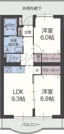 ソレアード・S(2LDK/3階)の間取り写真