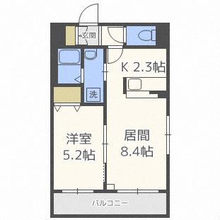フェリス本通14B(1LDK/3階)の間取り写真