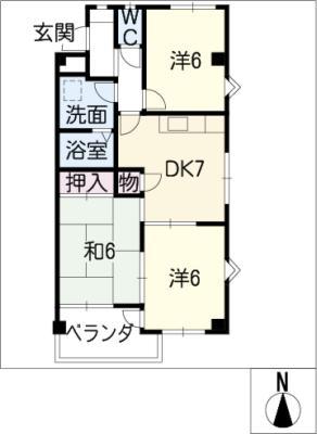 ハイリッジ牧野(3DK/3階)の間取り写真
