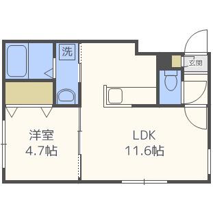 エリカーナ環状通東(1LDK/3階)の間取り写真