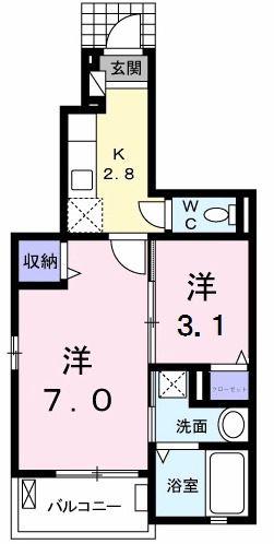 アステール AO I(1SK/1階)の間取り写真