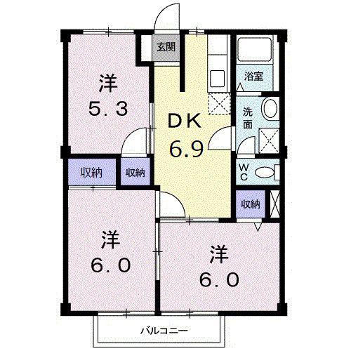 アクティブ河原A(3DK/1階)の間取り写真