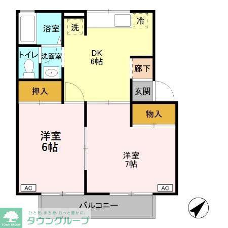 コーポ七曲りD(2DK/2階)の間取り写真