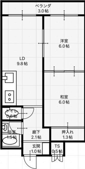 リバーハイム(2DK/3階)の間取り写真