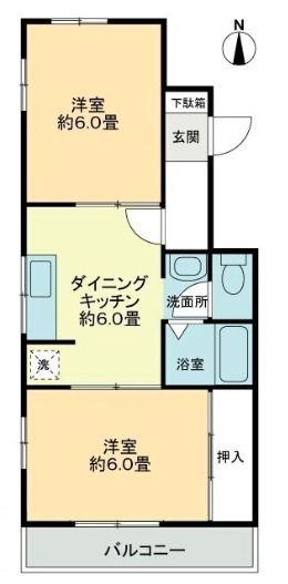 シャンボール福岡(2DK/3階)の間取り写真