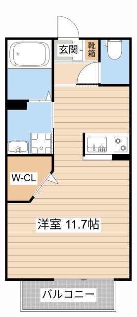 サーティーン11(ワンルーム/2階)の間取り写真