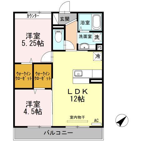 エクセレージュ彦島(2LDK/2階)の間取り写真