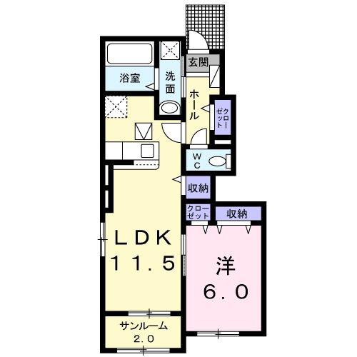 ラ ペール A(1LDK/1階)の間取り写真
