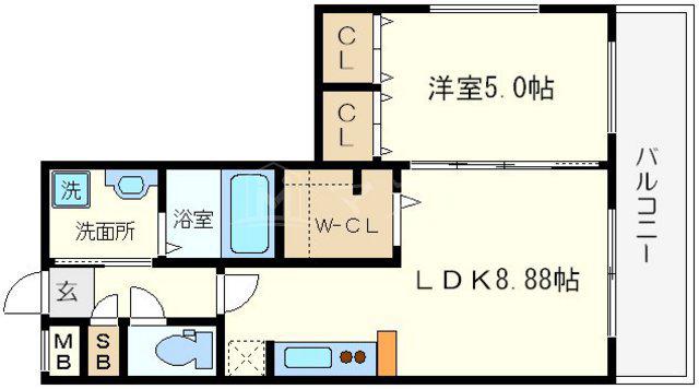 グランシス難波西(1LDK/8階)の間取り写真