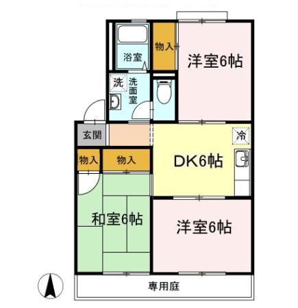 フレンドリーハイツ日野A棟(3DK/1階)の間取り写真