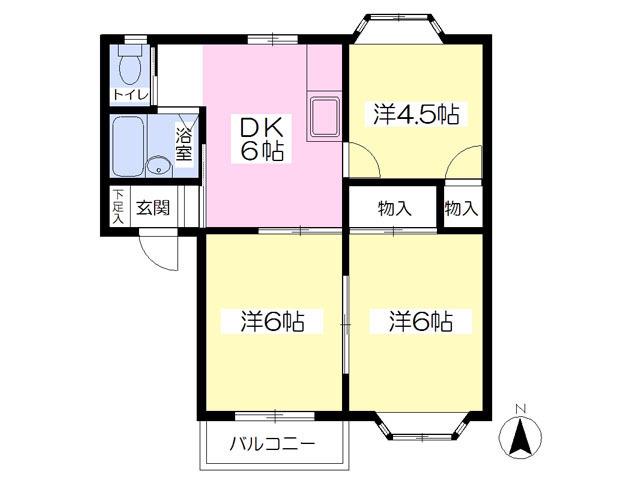 フォレスタN棟(3DK/2階)の間取り写真
