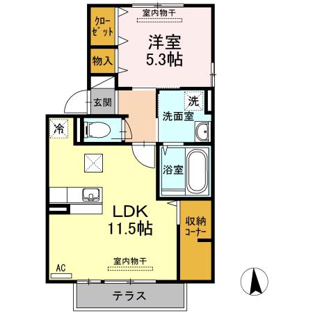 ソレイユ D棟(1LDK/1階)の間取り写真