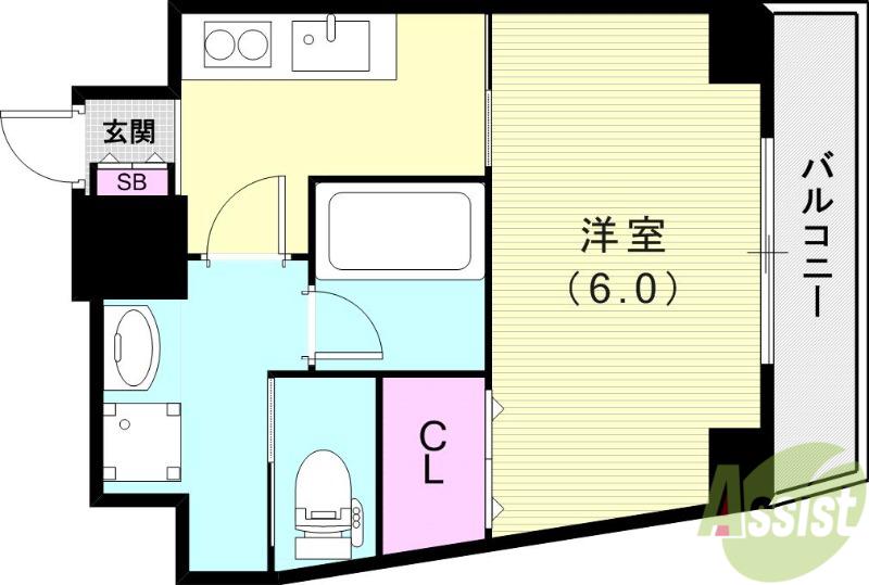 ハウセ西本町(1K/5階)の間取り写真