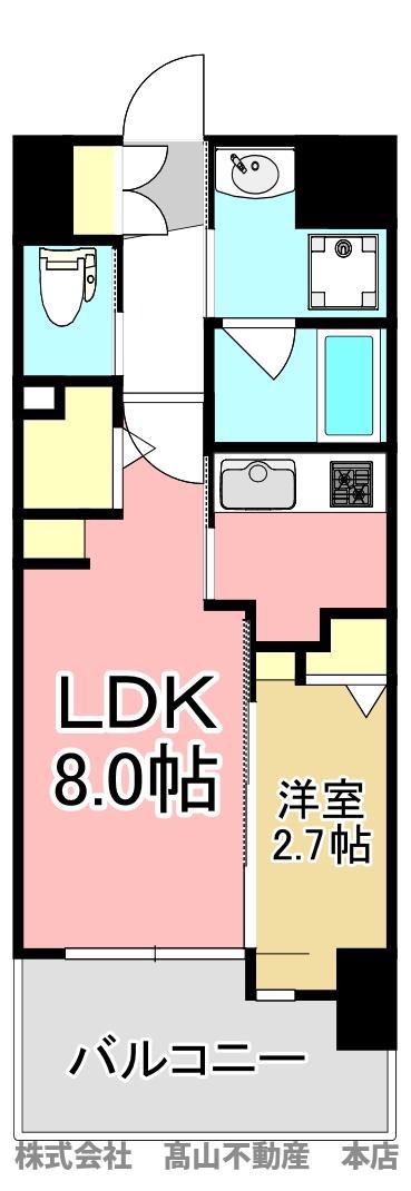 ロイヤルシティ福間駅前(1LDK/9階)の間取り写真