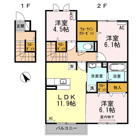 D-ROOM オーク A棟(3LDK/2階)の間取り写真