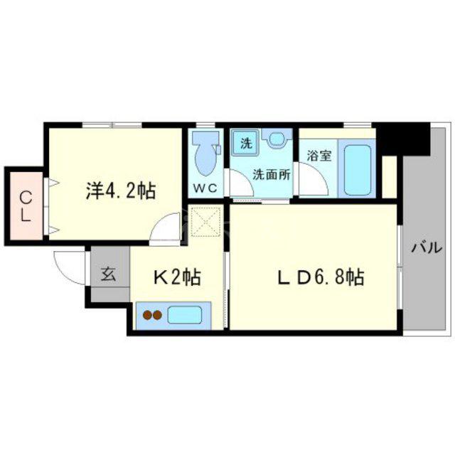 AMORE HOMMACHI ウエスト(2K/2階)の間取り写真