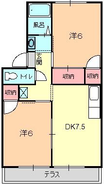ガーデンハイツときわB(2DK/1階)の間取り写真