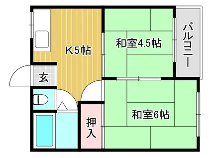 第1福和荘(2DK/2階)の間取り写真