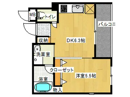 ピアッツァレント八木東(1DK/1階)の間取り写真