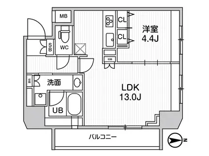 ジェノヴィア浅草橋IIスカイガーデン(1LDK/2階)の間取り写真