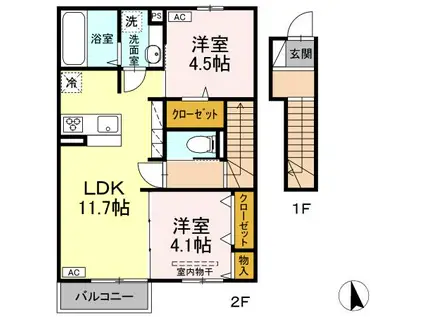 D-ROOM吉敷(2LDK/2階)の間取り写真